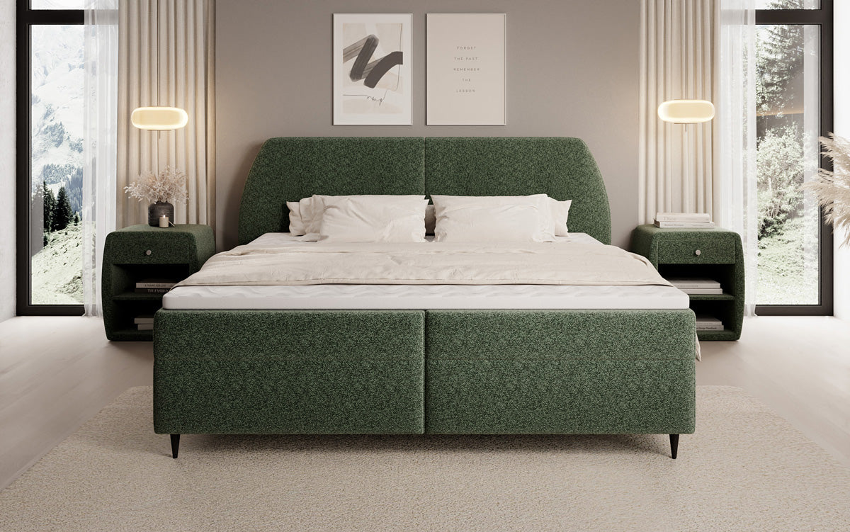 Box spring bed Nara in textured fabric with storage space