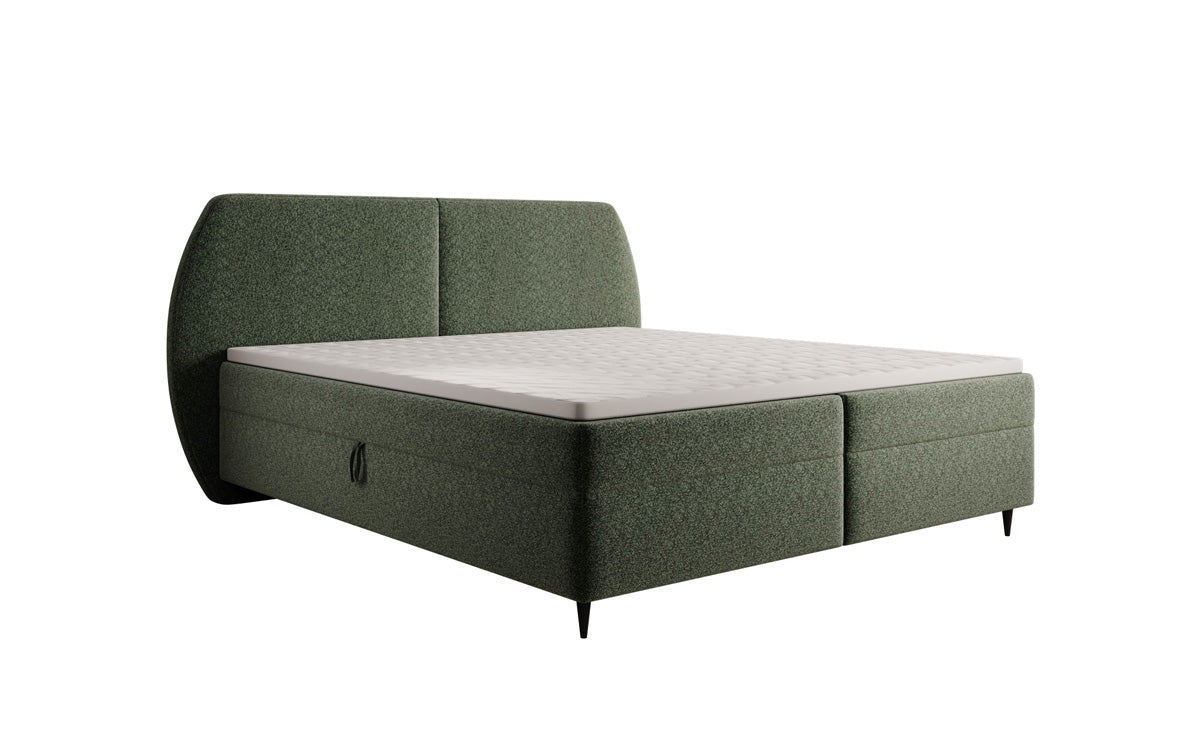 Box spring bed Nara in textured fabric with storage space