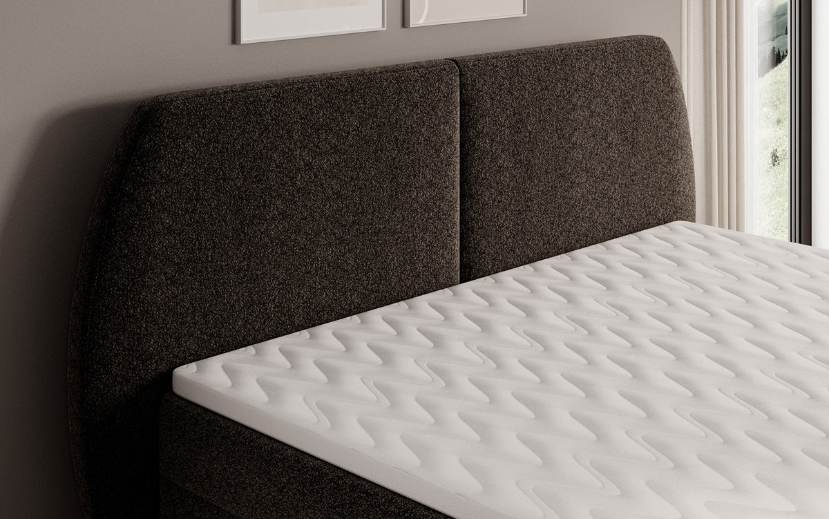 Box spring bed Nara in textured fabric with storage space