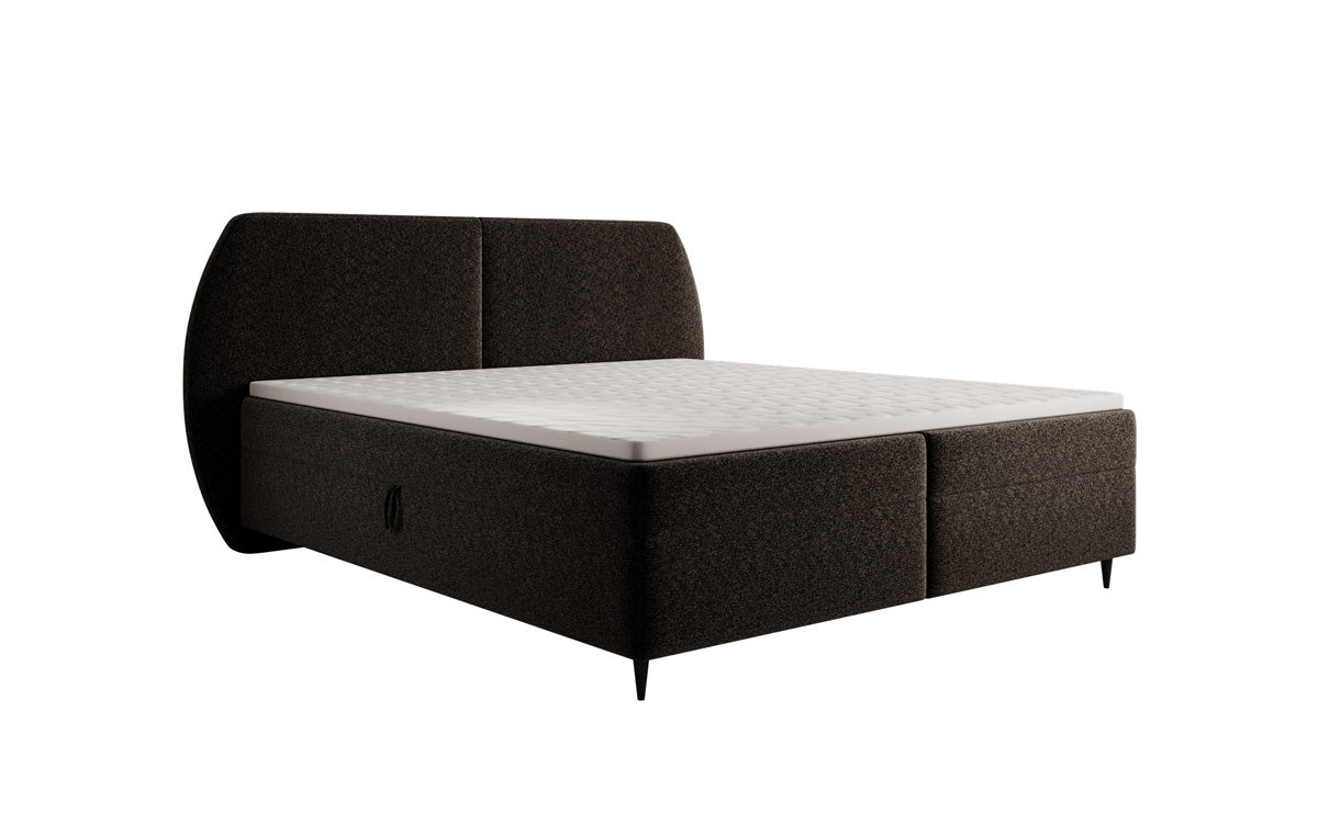 Box spring bed Nara in textured fabric with storage space