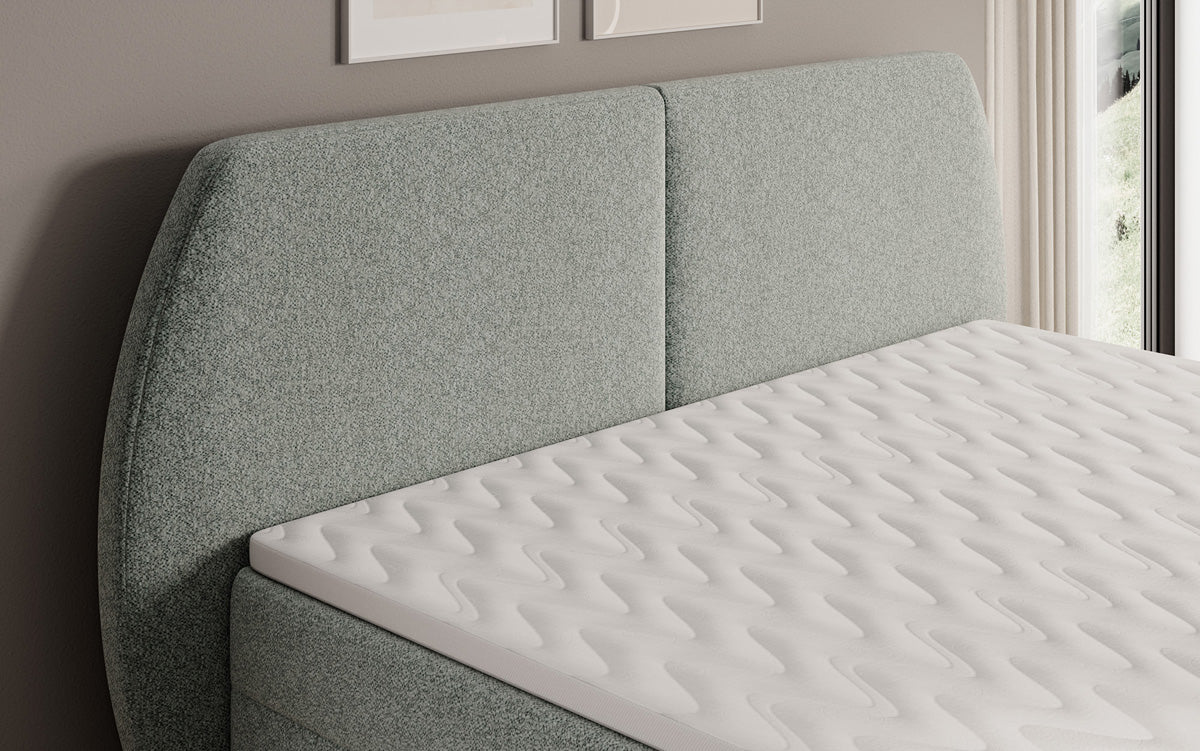 Box spring bed Nara in textured fabric with storage space