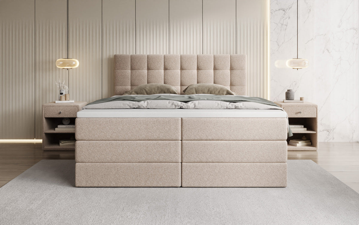Grandé box spring bed in textured fabric with storage space
