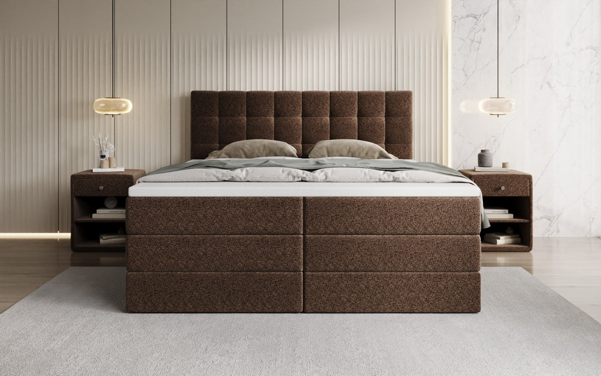 Grandé box spring bed in textured fabric with storage space