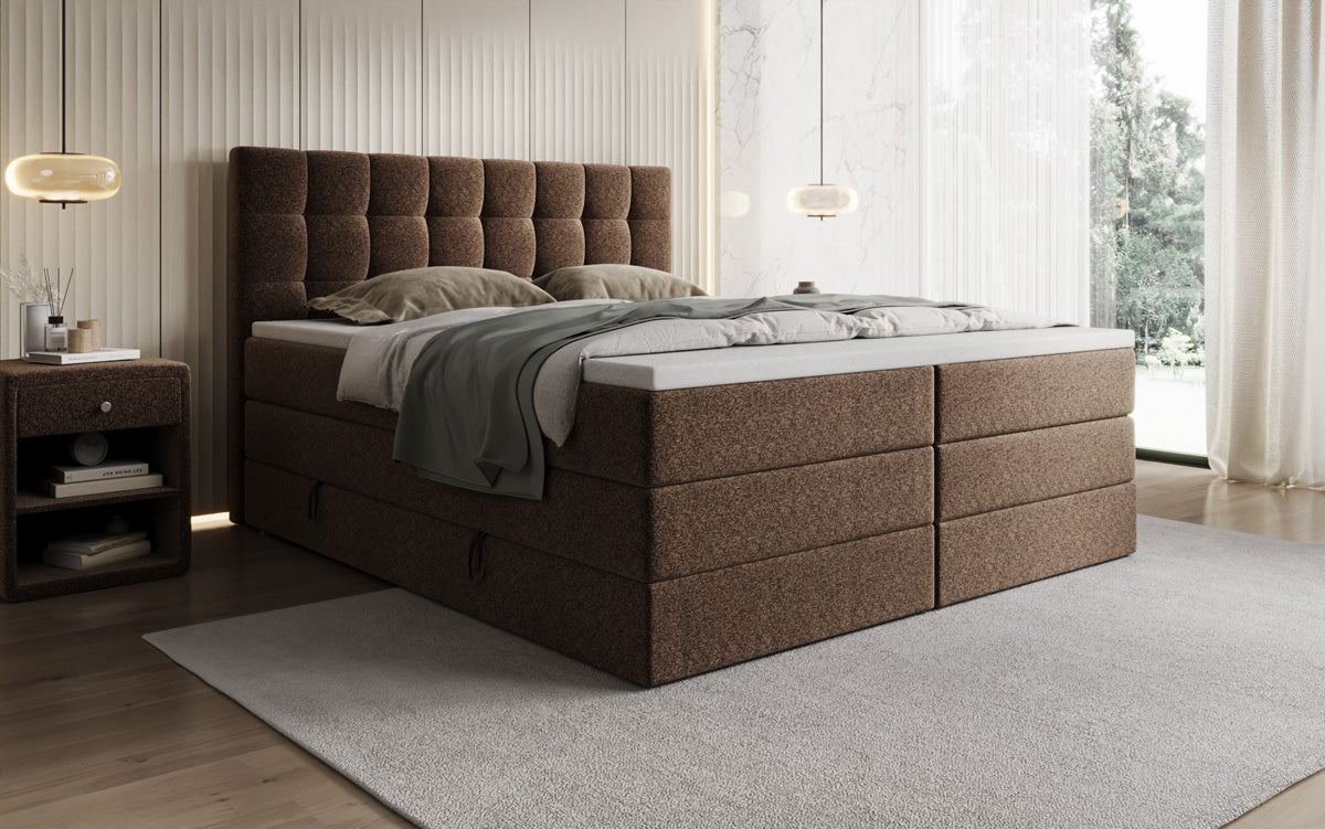 Grandé box spring bed in textured fabric with storage space