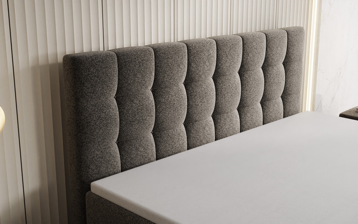 Grandé box spring bed in textured fabric with storage space