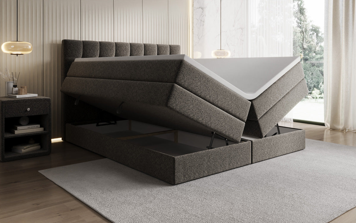Grandé box spring bed in textured fabric with storage space