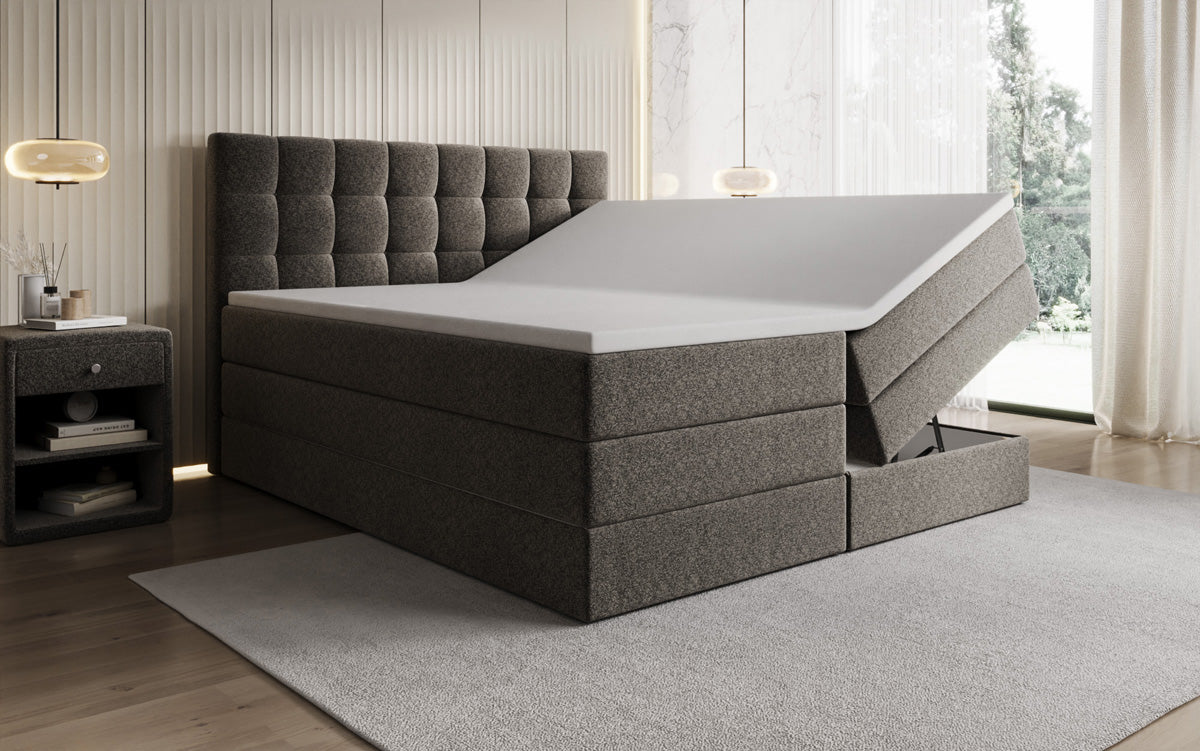 Grandé box spring bed in textured fabric with storage space