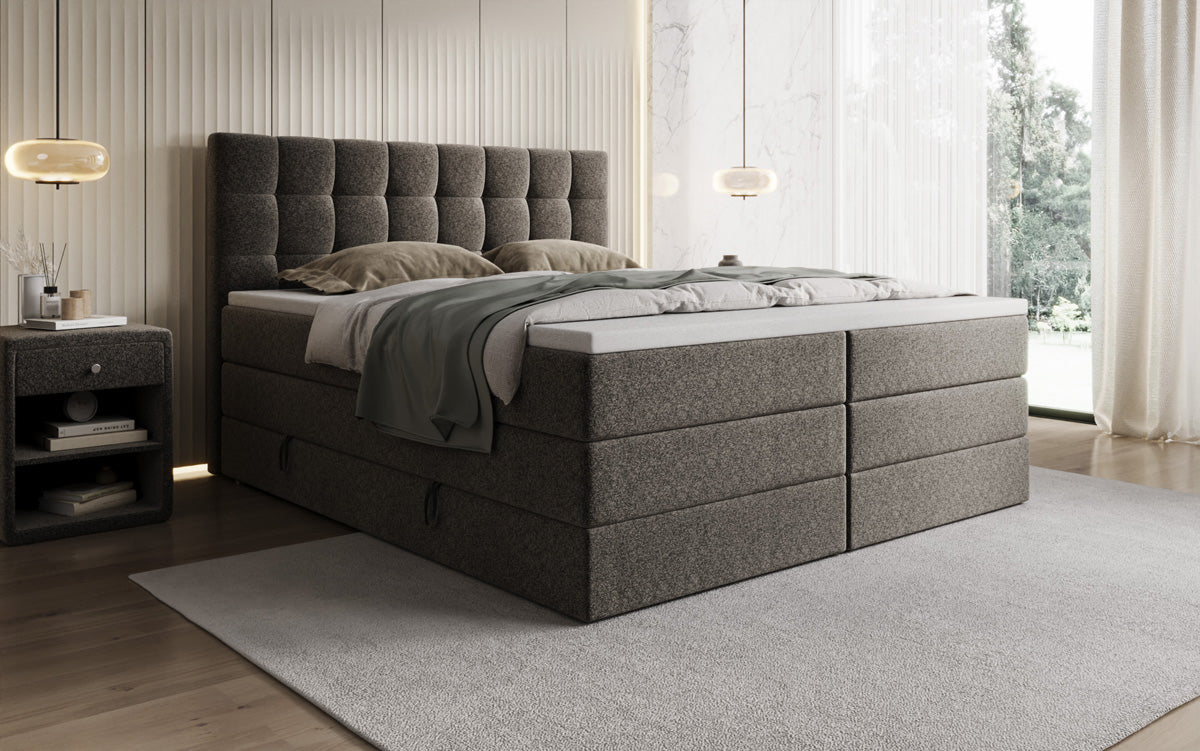 Grandé box spring bed in textured fabric with storage space