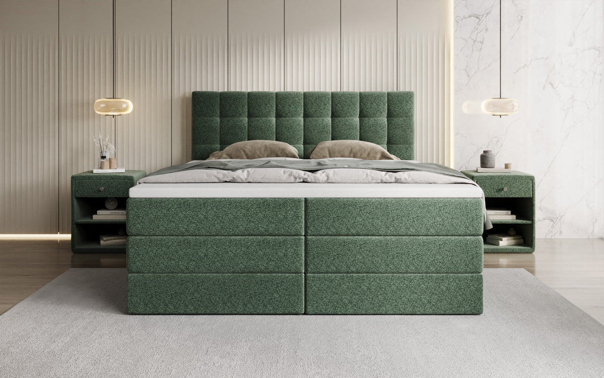 Grandé box spring bed in textured fabric with storage space
