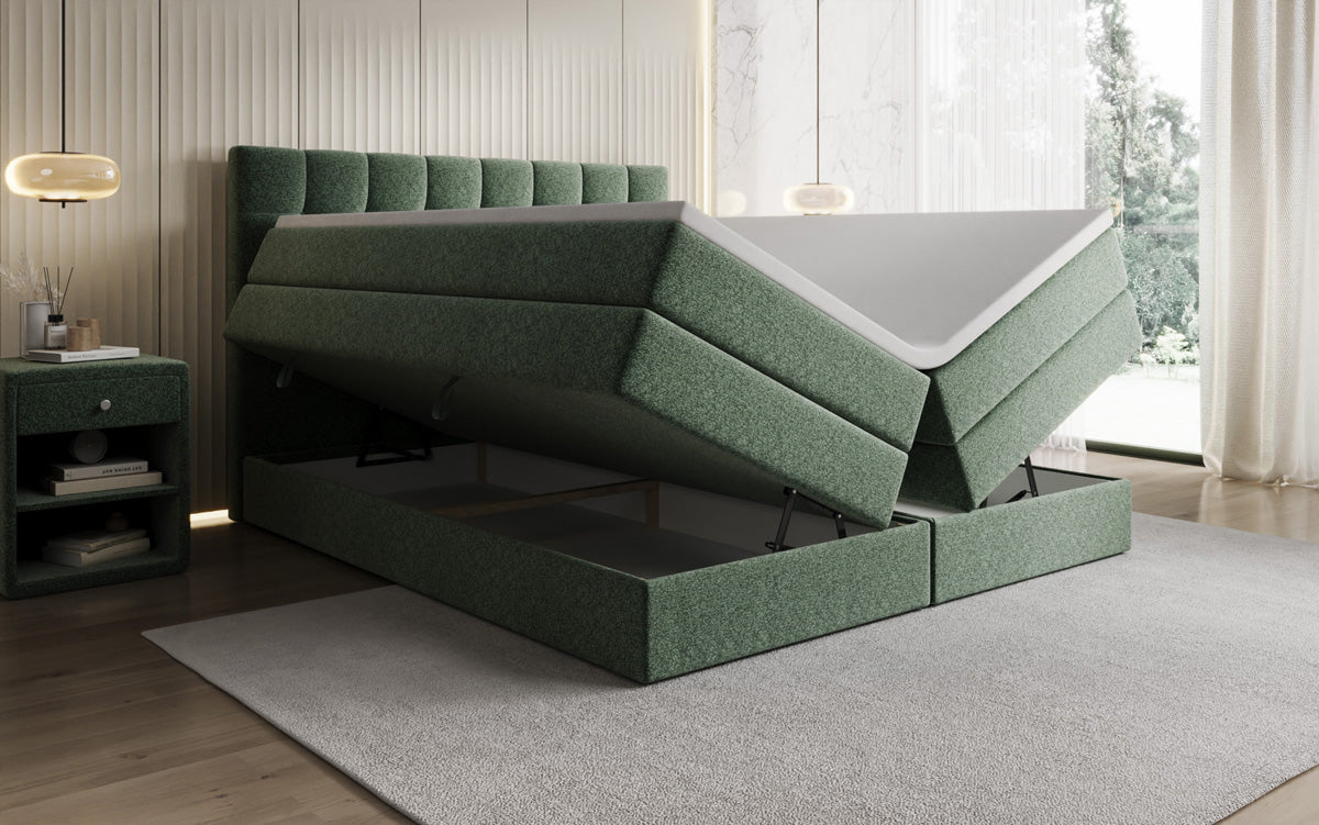 Grandé box spring bed in textured fabric with storage space