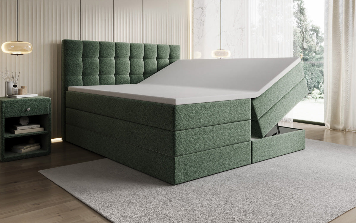 Grandé box spring bed in textured fabric with storage space
