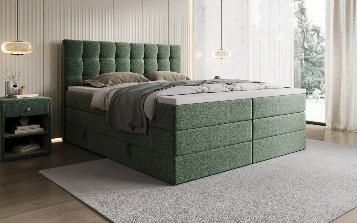 Grandé box spring bed in textured fabric with storage space