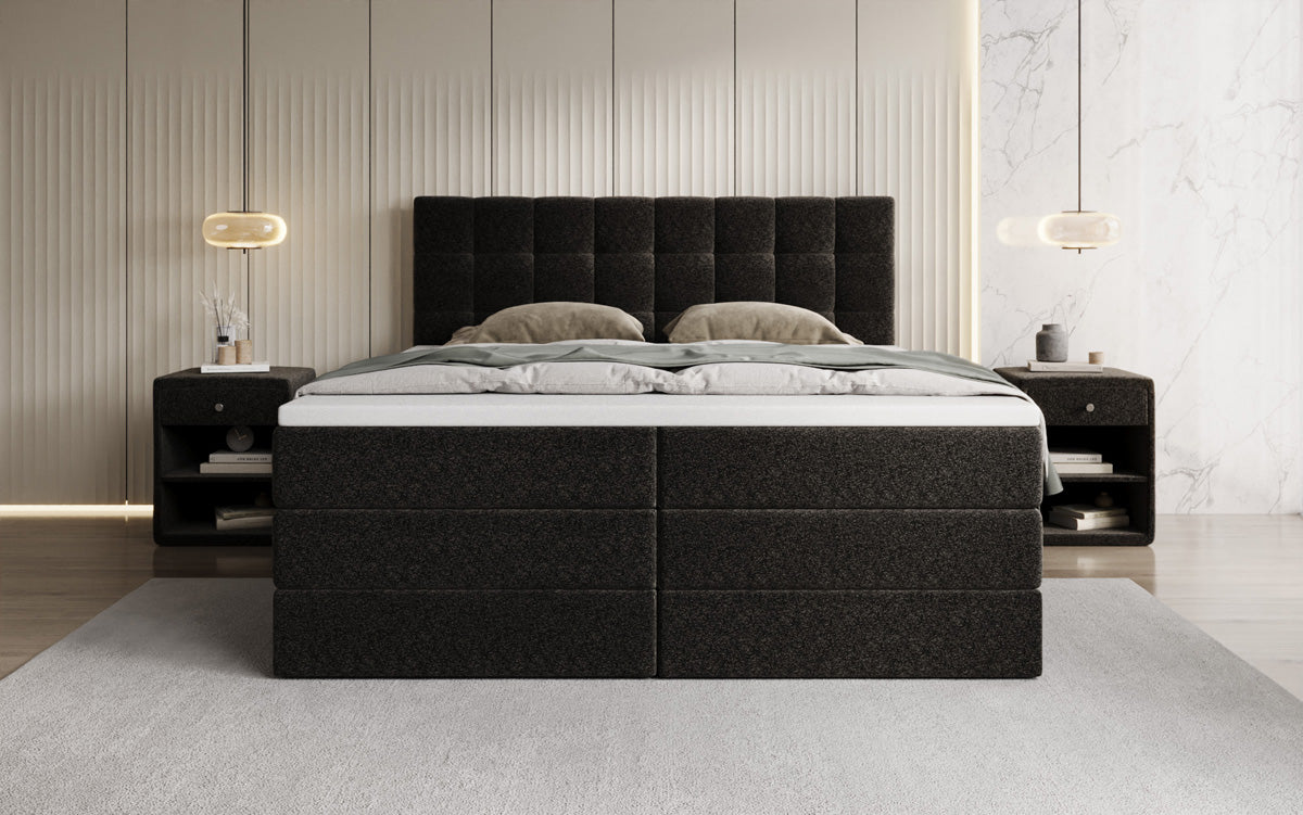 Grandé box spring bed in textured fabric with storage space
