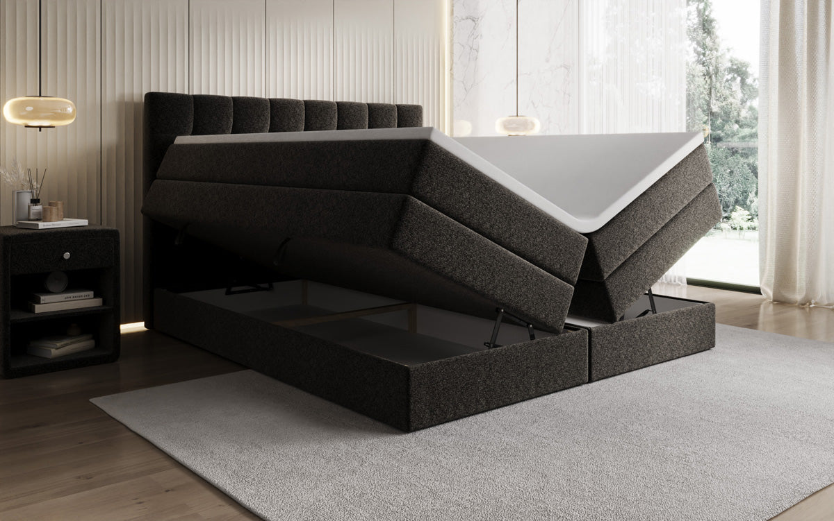 Grandé box spring bed in textured fabric with storage space