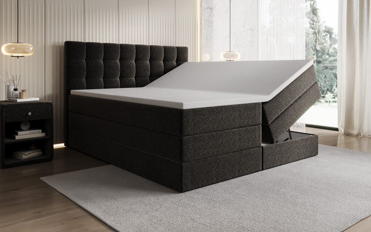 Grandé box spring bed in textured fabric with storage space