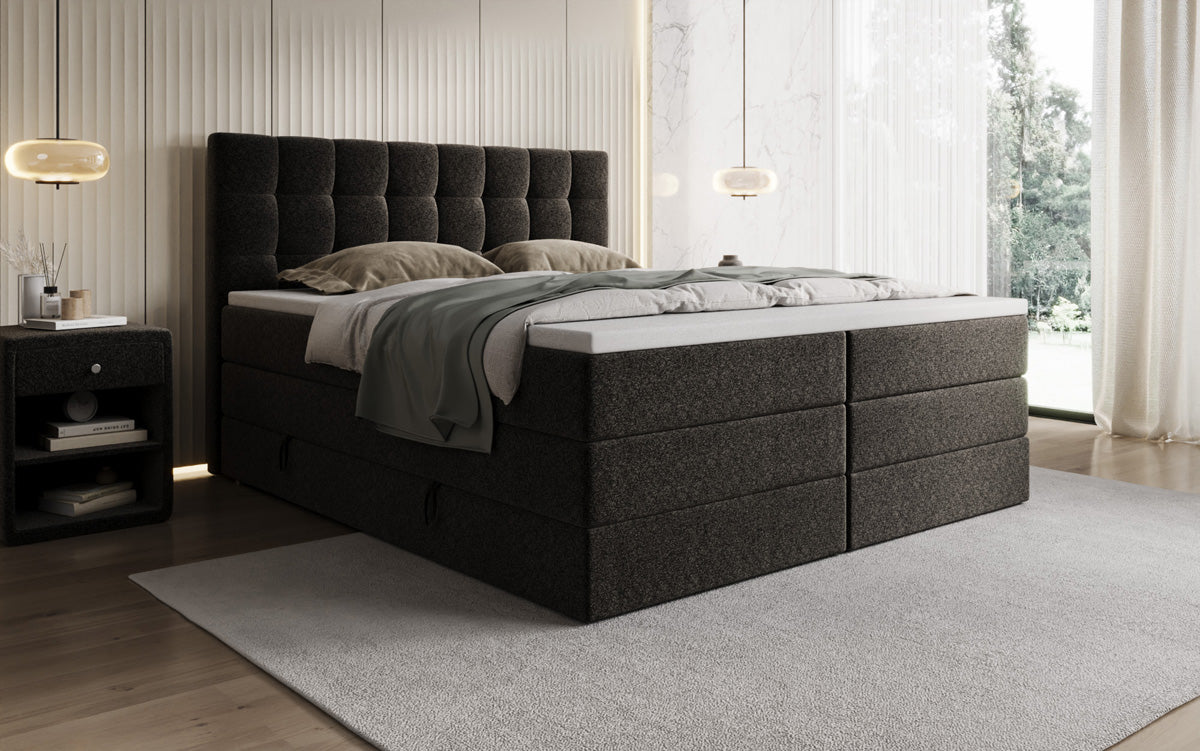 Grandé box spring bed in textured fabric with storage space
