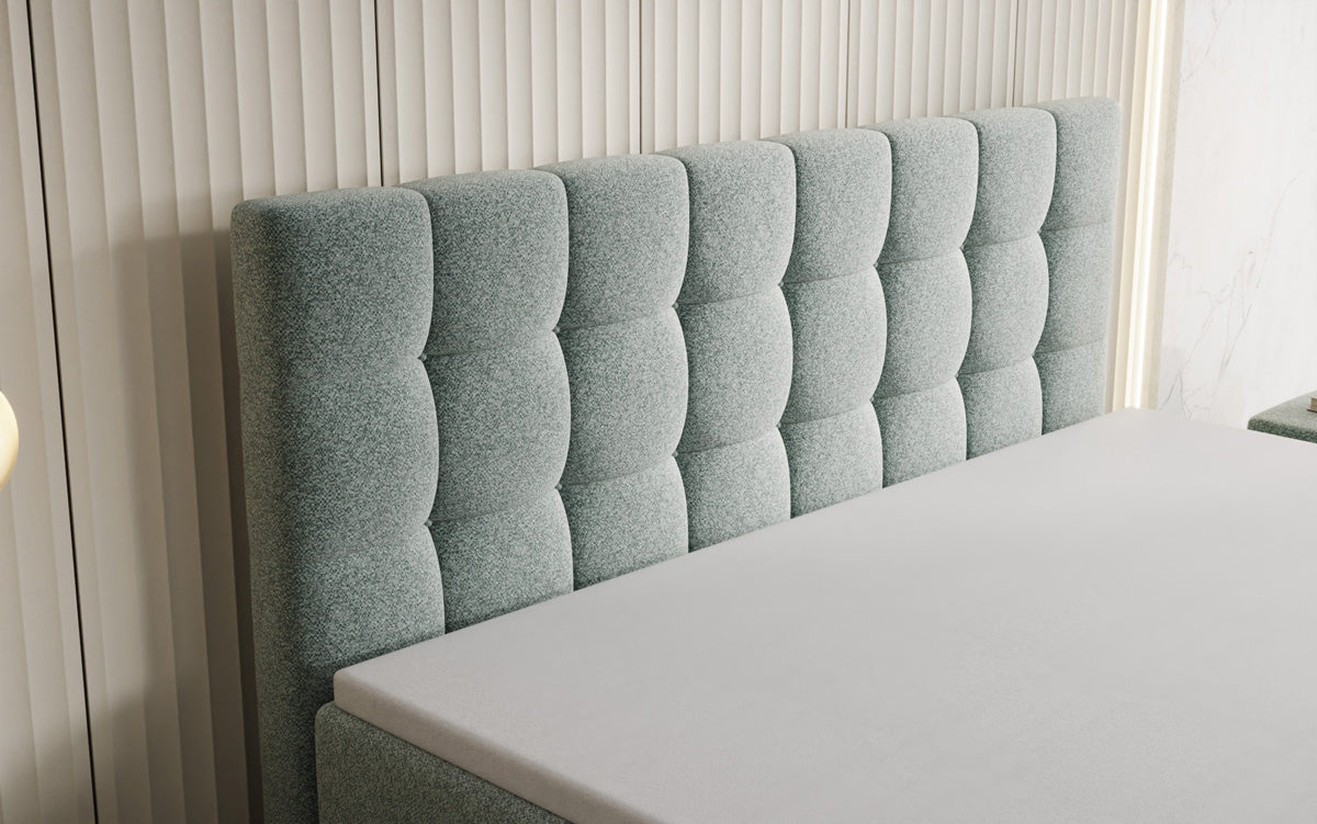 Grandé box spring bed in textured fabric with storage space