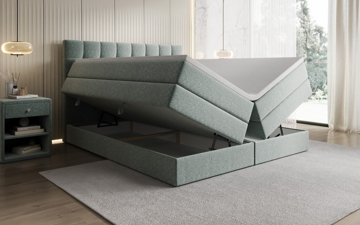 Grandé box spring bed in textured fabric with storage space
