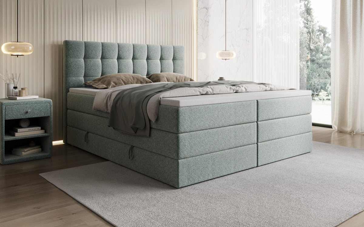 Grandé box spring bed in textured fabric with storage space