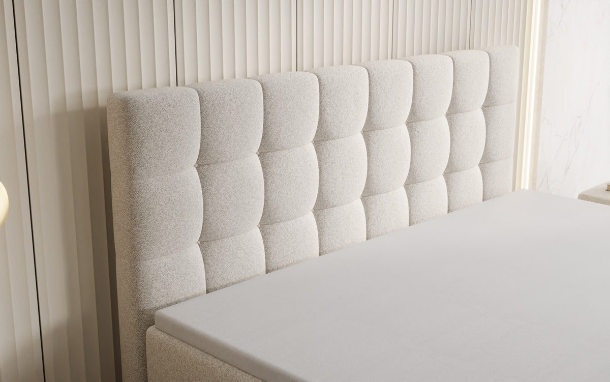 Grandé box spring bed in textured fabric with storage space