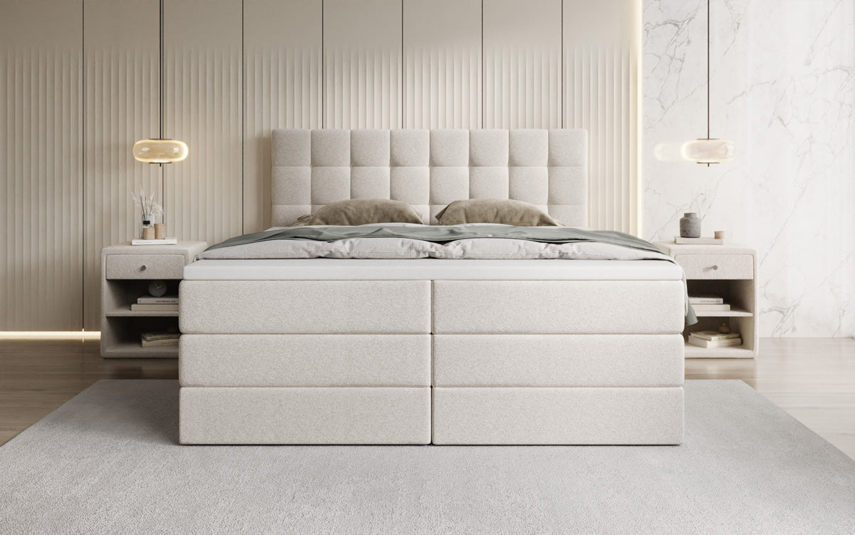 Grandé box spring bed in textured fabric with storage space