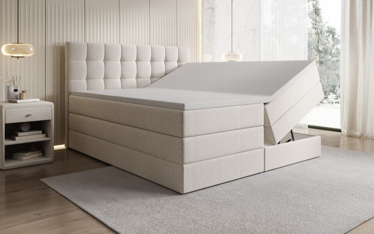 Grandé box spring bed in textured fabric with storage space