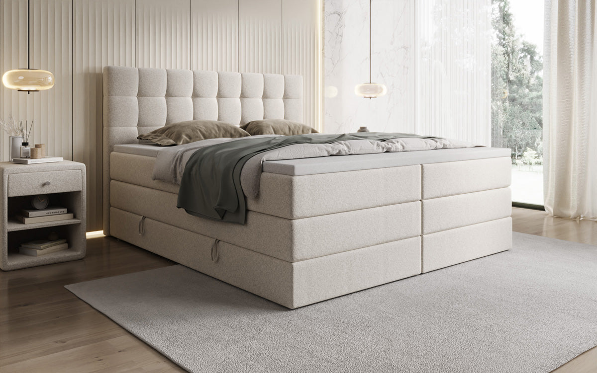 Grandé box spring bed in textured fabric with storage space