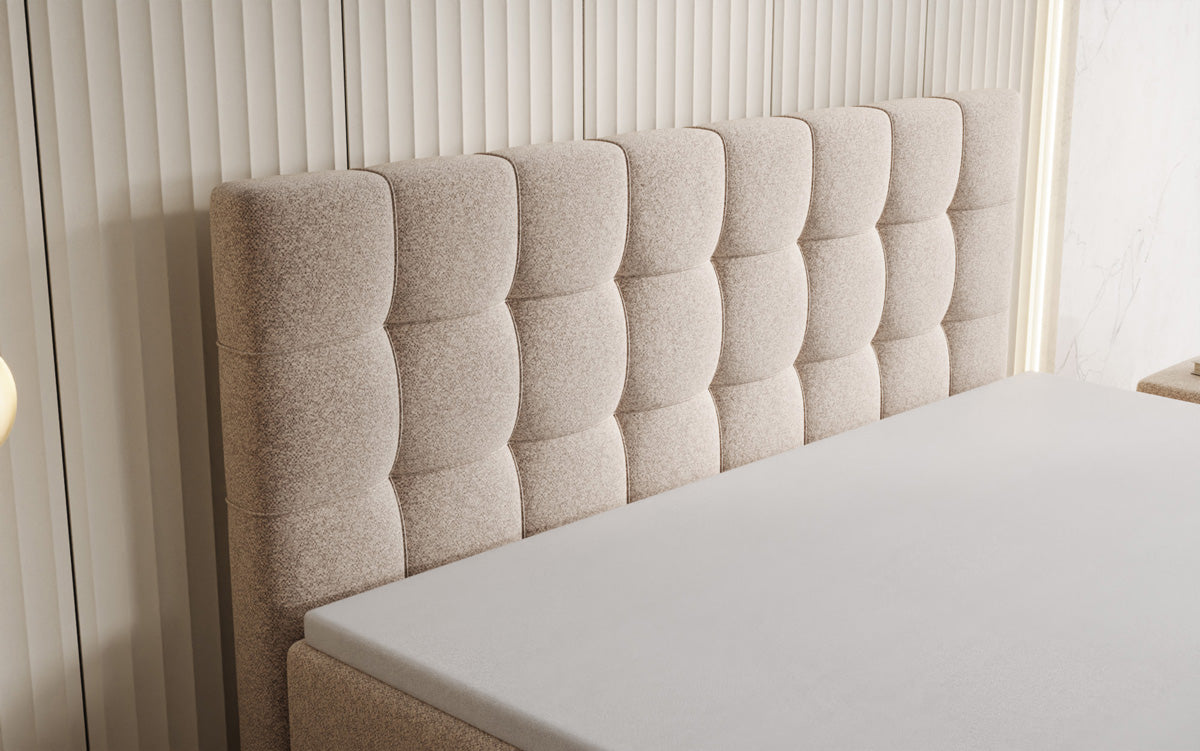 Box spring bed Ascot in textured fabric with storage space