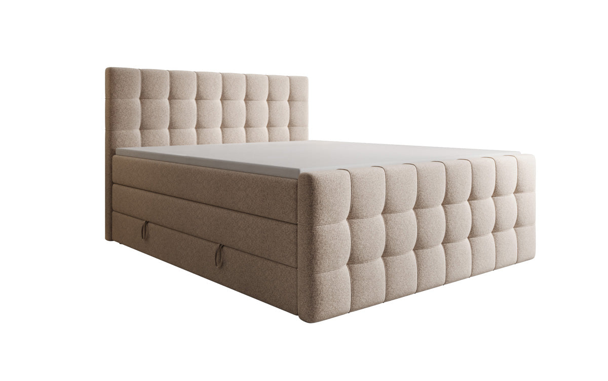 Box spring bed Ascot in textured fabric with storage space