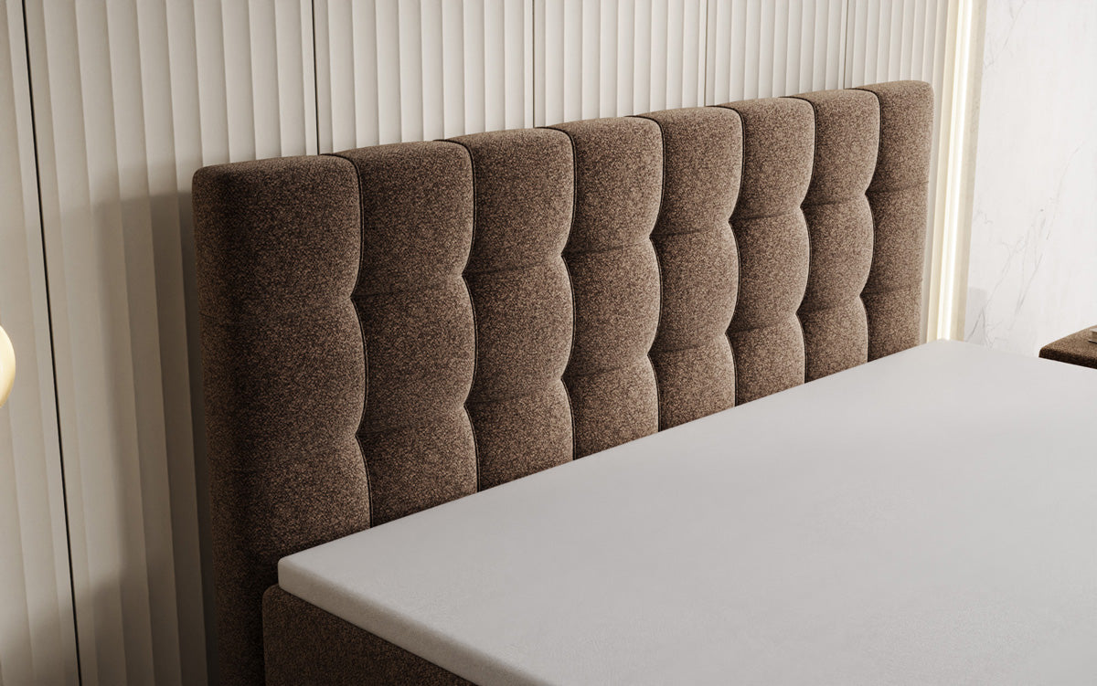 Box spring bed Ascot in textured fabric with storage space