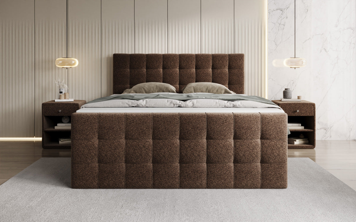 Box spring bed Ascot in textured fabric with storage space