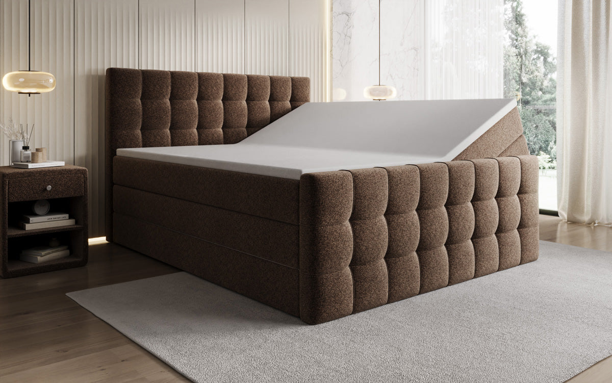 Box spring bed Ascot in textured fabric with storage space