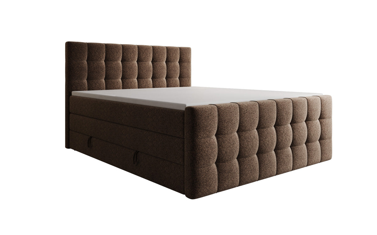 Box spring bed Ascot in textured fabric with storage space