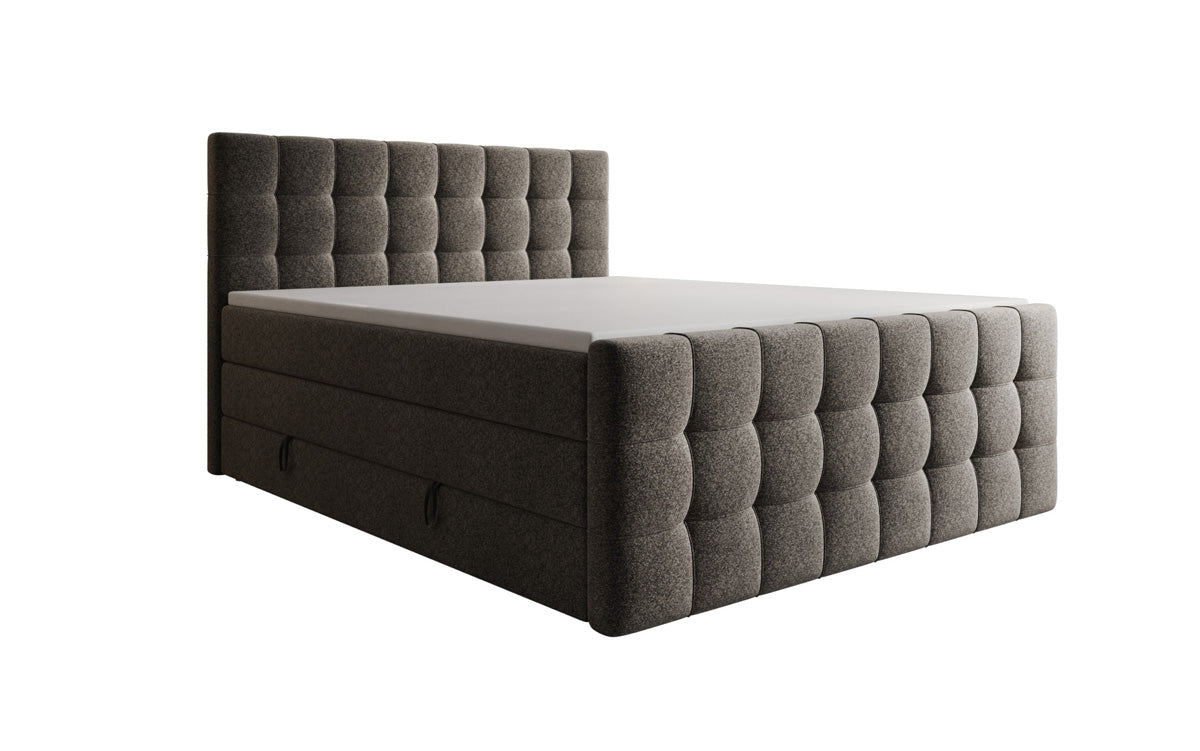 Box spring bed Ascot in textured fabric with storage space