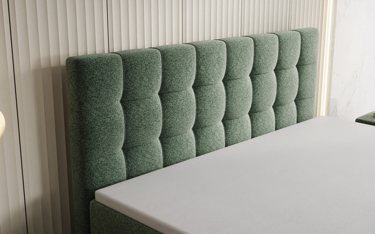 Box spring bed Ascot in textured fabric with storage space