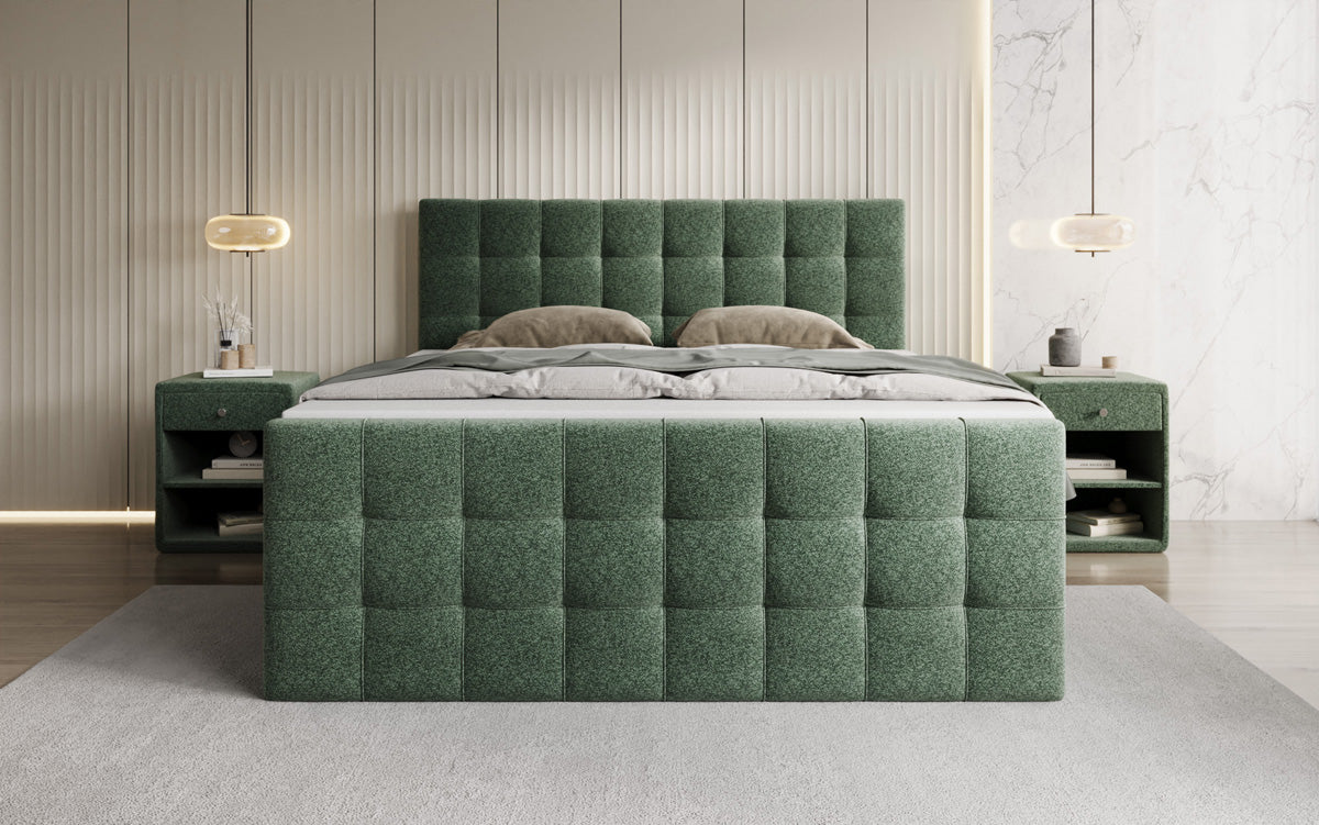 Box spring bed Ascot in textured fabric with storage space