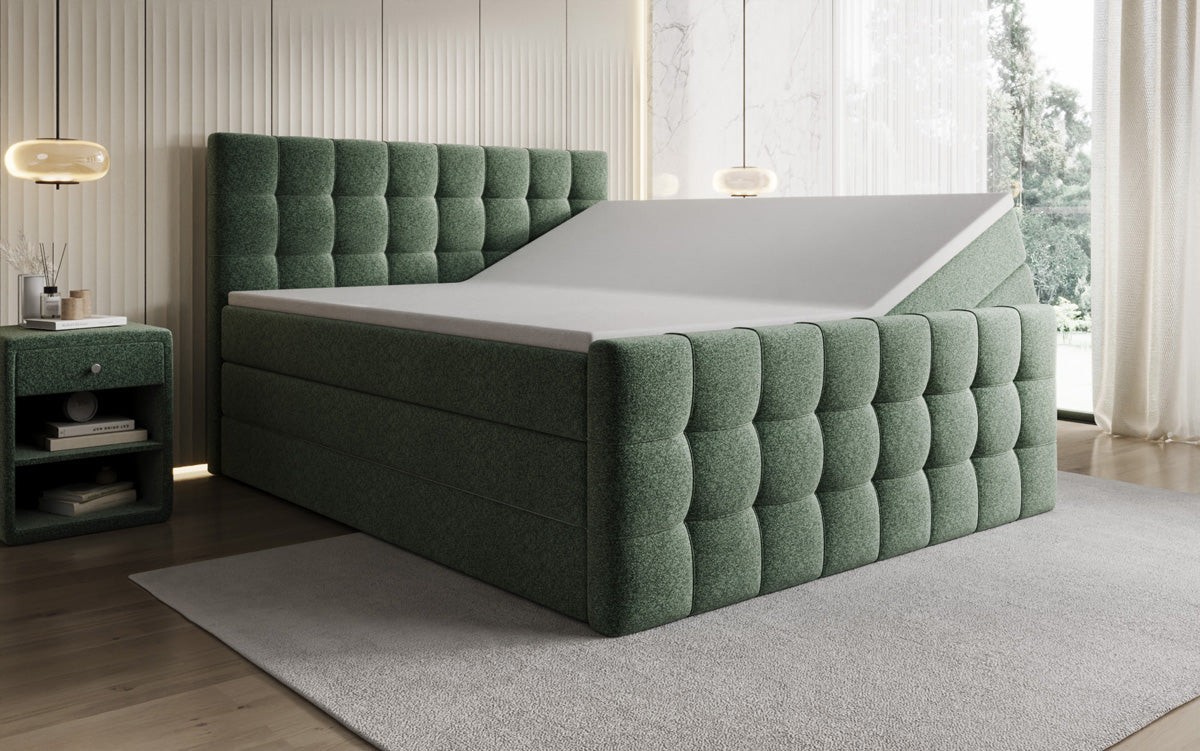 Box spring bed Ascot in textured fabric with storage space