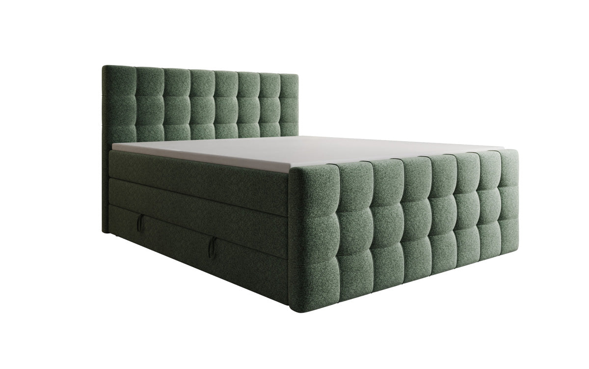 Box spring bed Ascot in textured fabric with storage space