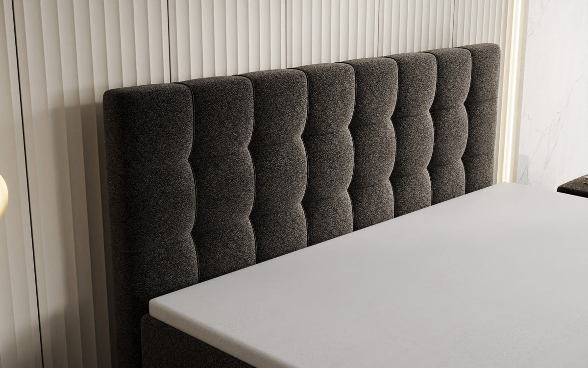 Box spring bed Ascot in textured fabric with storage space