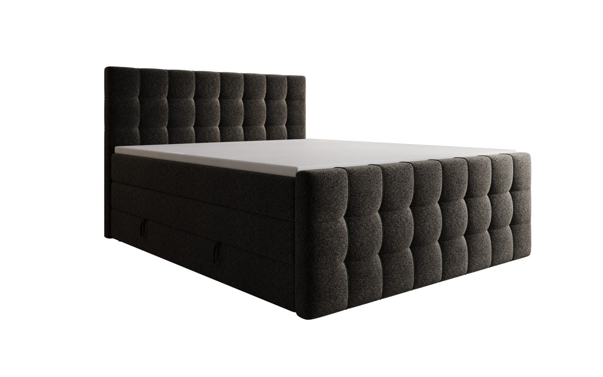 Box spring bed Ascot in textured fabric with storage space