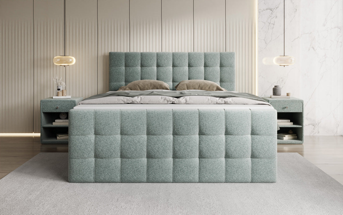 Box spring bed Ascot in textured fabric with storage space