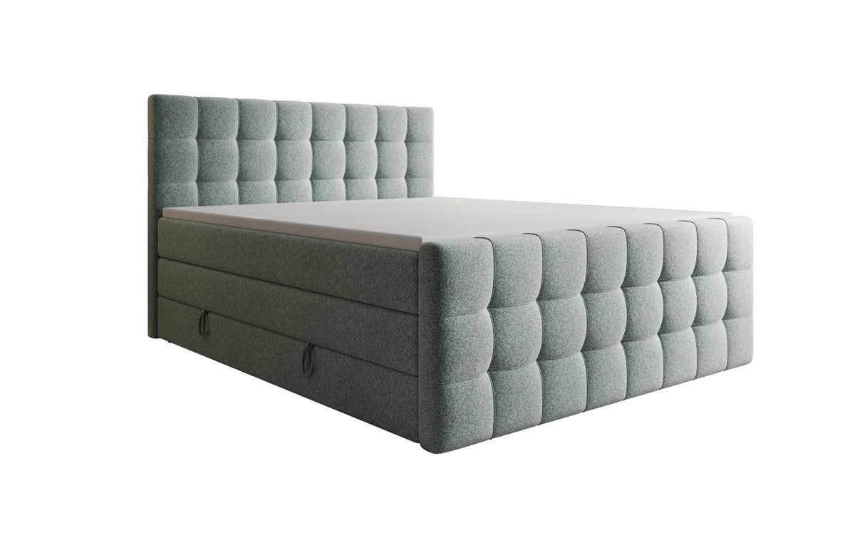 Box spring bed Ascot in textured fabric with storage space