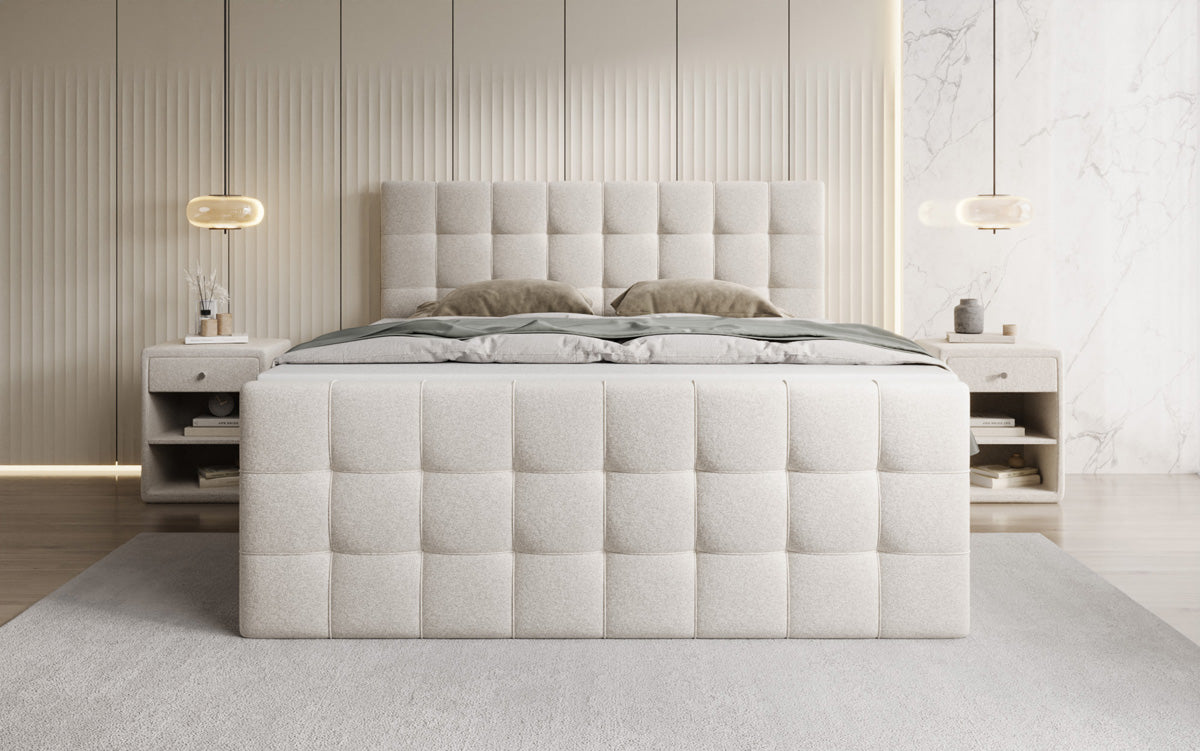 Box spring bed Ascot in textured fabric with storage space