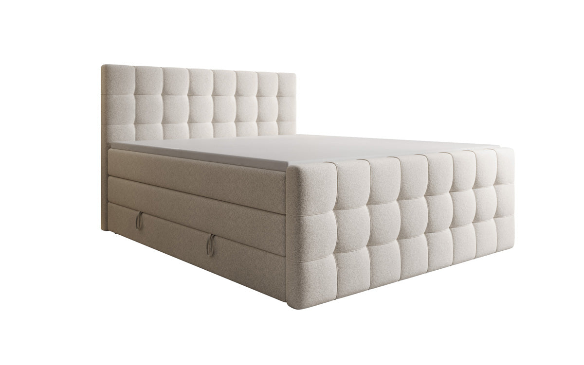 Box spring bed Ascot in textured fabric with storage space