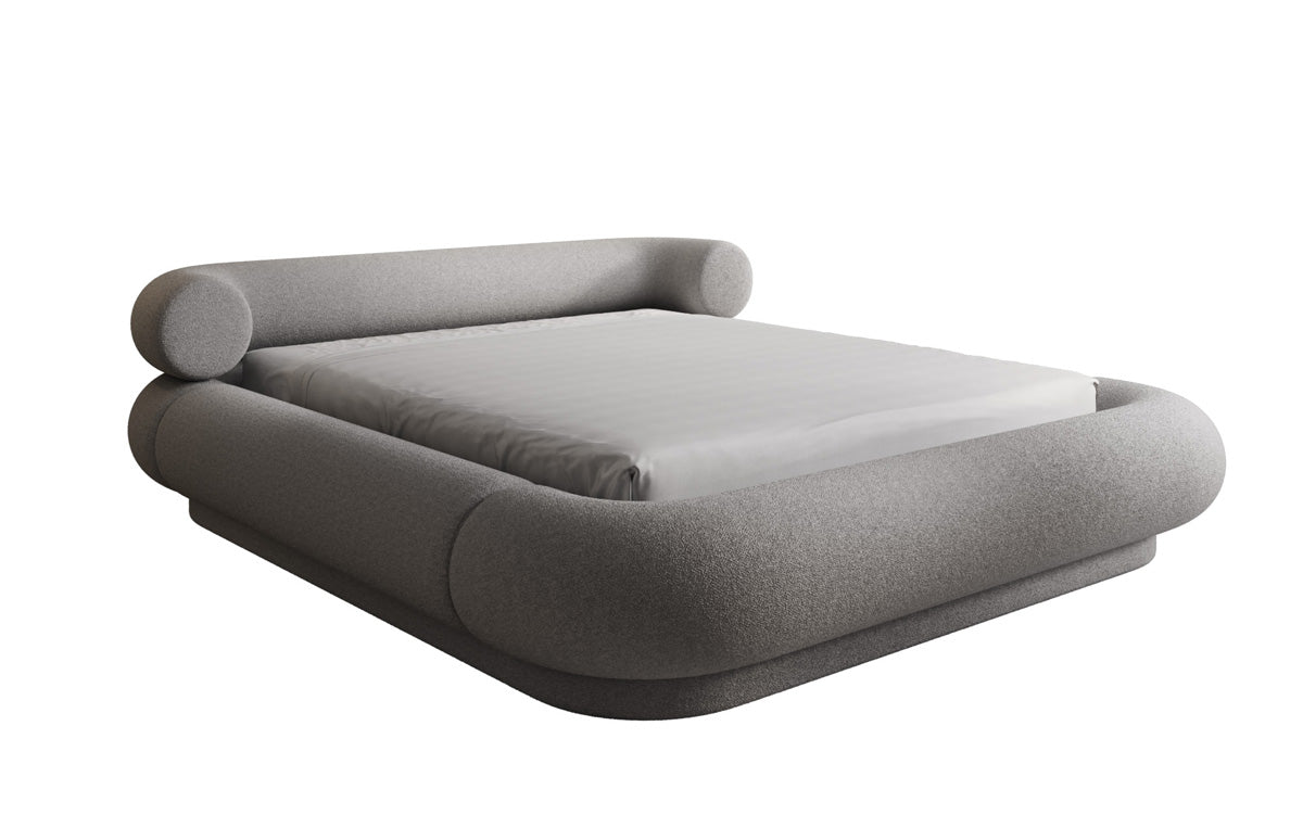 Designer upholstered bed Mochi in teddy bouclé with storage space