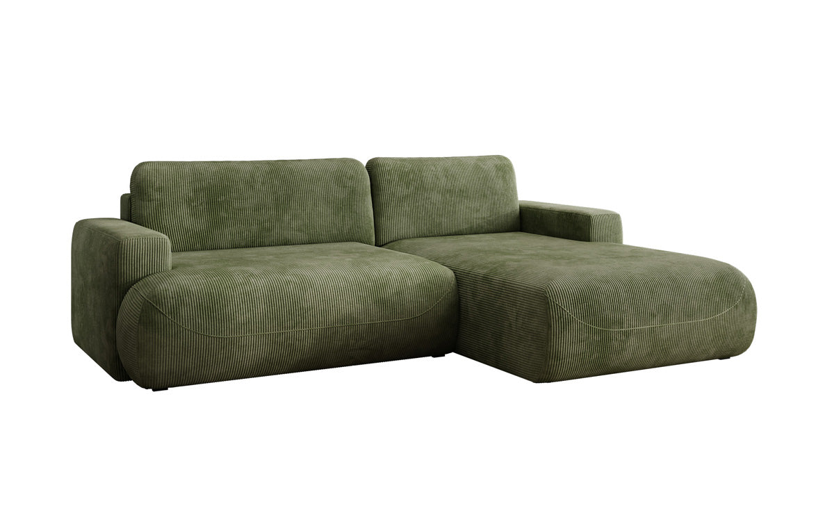 Designer corner sofa Enzo with sleeping and fold-out function in Corduroy