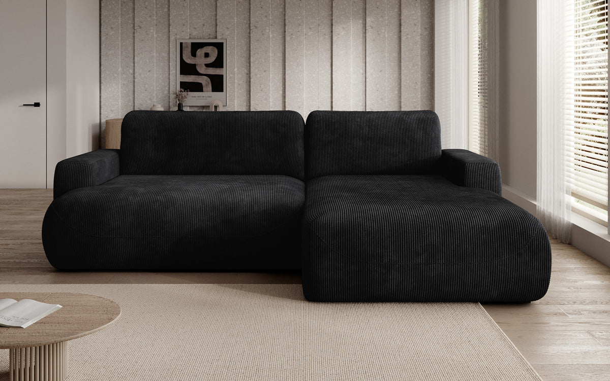 Designer corner sofa Enzo with sleeping and fold-out function in Corduroy