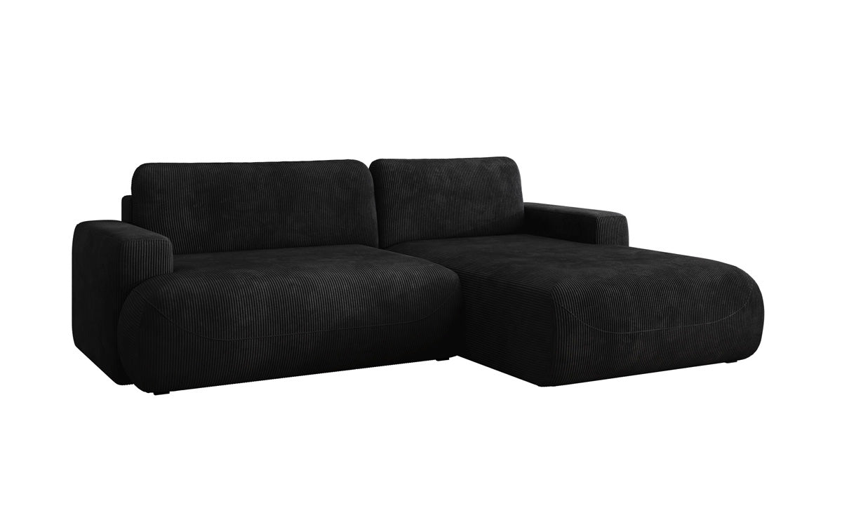 Designer corner sofa Enzo with sleeping and fold-out function in Corduroy