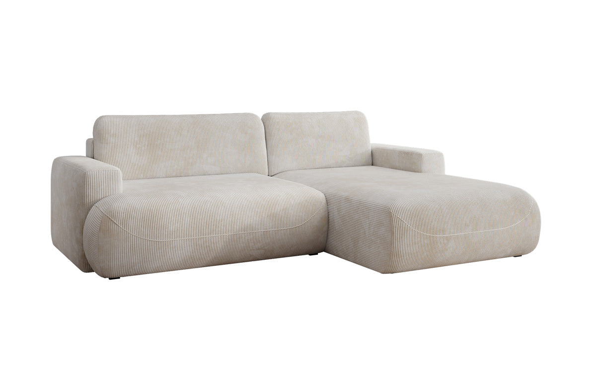 Designer corner sofa Enzo with sleeping and fold-out function in Corduroy