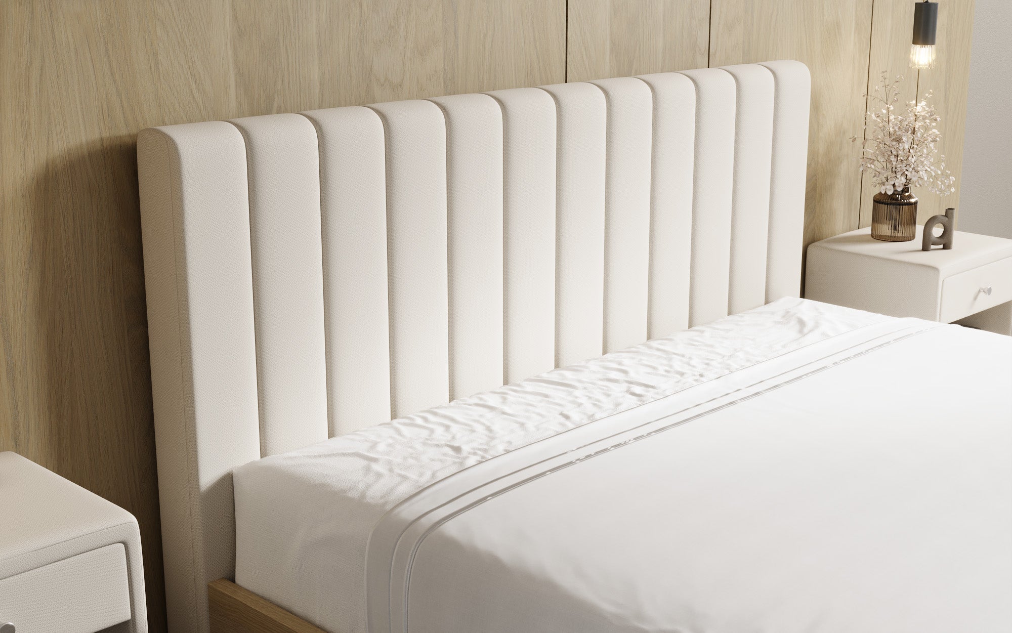 Designer upholstered bed Fiore Linea in fabric with storage space